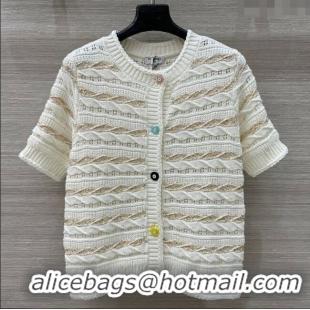 Top Design Chanel Wool Knit Cardigan with Gold-Tone Sequins CH061211 White 2025
