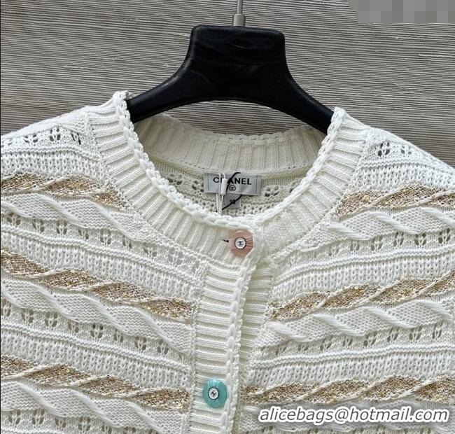 Top Design Chanel Wool Knit Cardigan with Gold-Tone Sequins CH061211 White 2025