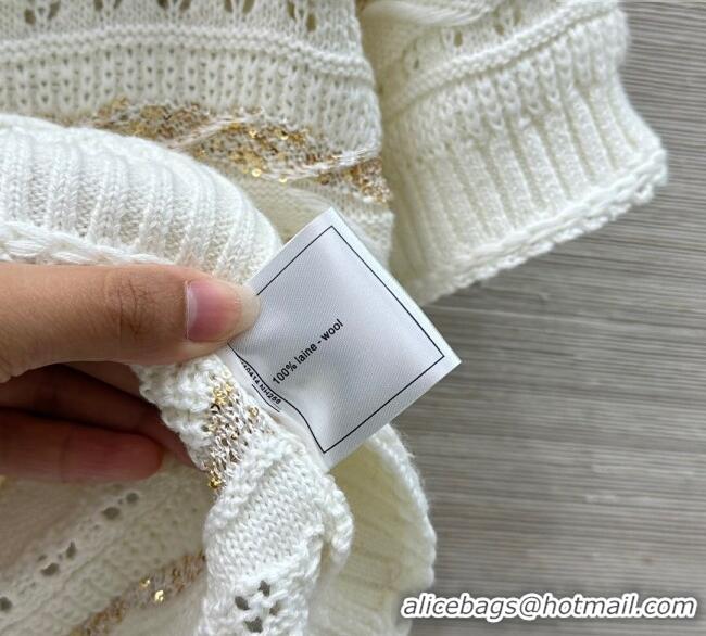 Top Design Chanel Wool Knit Cardigan with Gold-Tone Sequins CH061211 White 2025