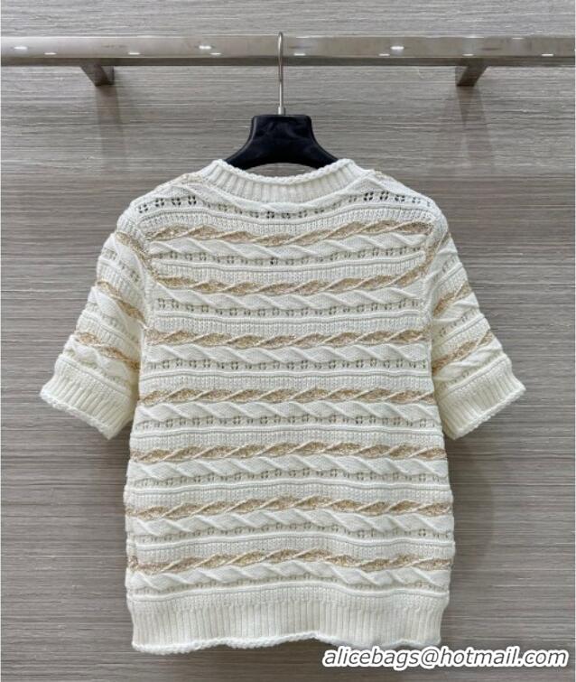 Top Design Chanel Wool Knit Cardigan with Gold-Tone Sequins CH061211 White 2025