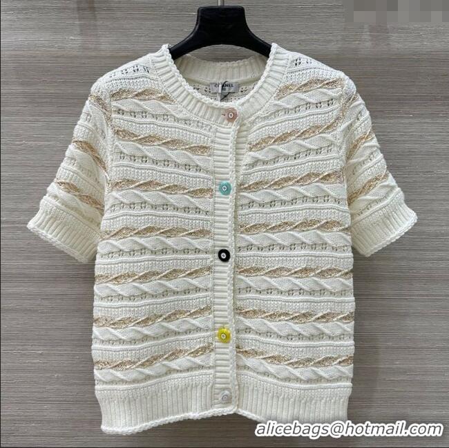 Top Design Chanel Wool Knit Cardigan with Gold-Tone Sequins CH061211 White 2025