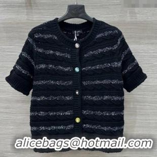 ​Good Quality Chanel Wool Knit Cardigan with Silver-Tone Sequins CH061211 Black 2025
