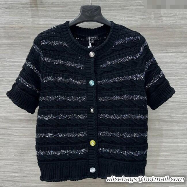 ​Good Quality Chanel Wool Knit Cardigan with Silver-Tone Sequins CH061211 Black 2025
