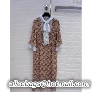 Promotional Prada Summer Silk Printed Dress PR061213 Brown/Green 2025