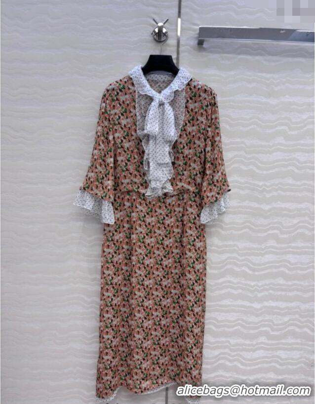 Promotional Prada Summer Silk Printed Dress PR061213 Brown/Green 2025