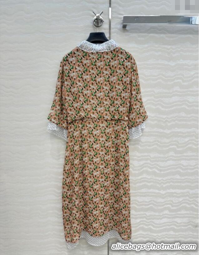 Promotional Prada Summer Silk Printed Dress PR061213 Brown/Green 2025