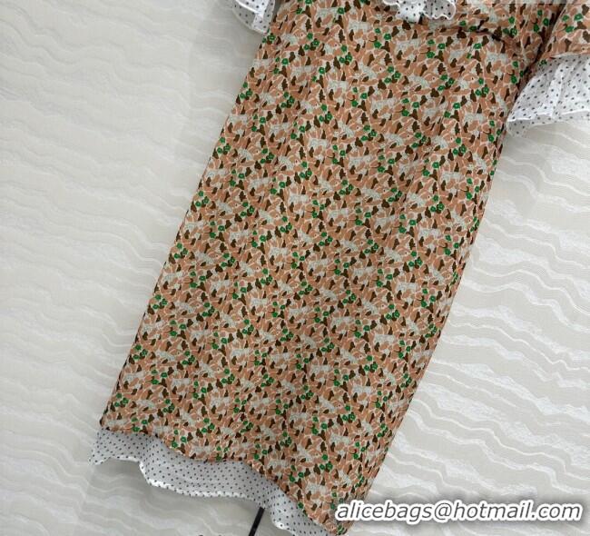 Promotional Prada Summer Silk Printed Dress PR061213 Brown/Green 2025