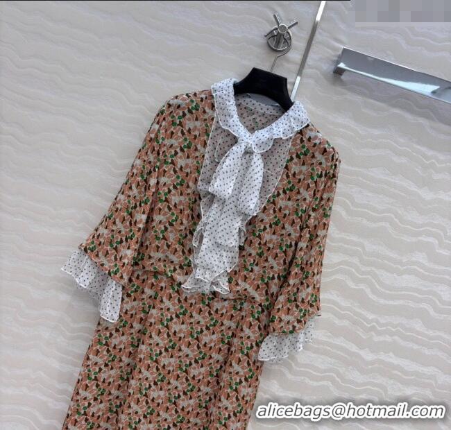 Promotional Prada Summer Silk Printed Dress PR061213 Brown/Green 2025
