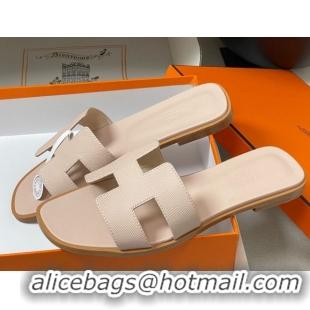 Good Looking Hermes Oran Classic Flat Slides Sandal in Palm-Grained Calfskin Nude 0819003
