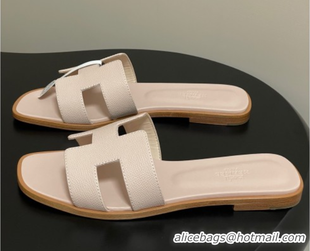 Good Looking Hermes Oran Classic Flat Slides Sandal in Palm-Grained Calfskin Nude 0819003