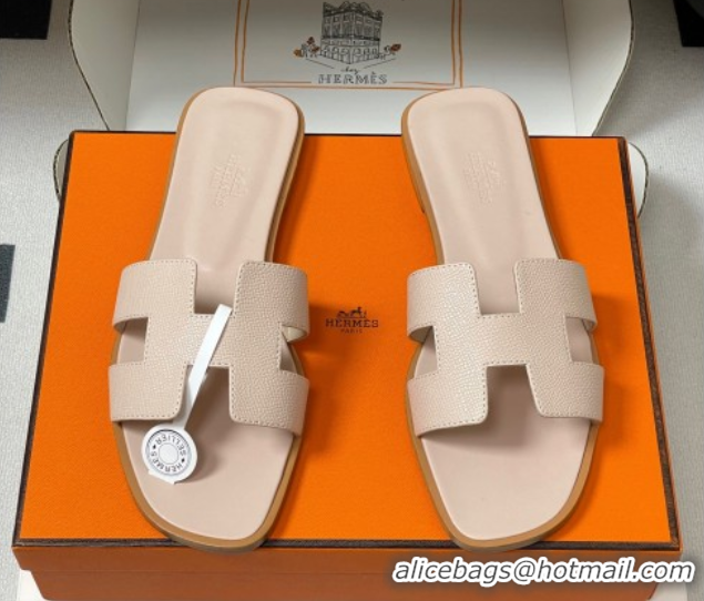 Good Looking Hermes Oran Classic Flat Slides Sandal in Palm-Grained Calfskin Nude 0819003