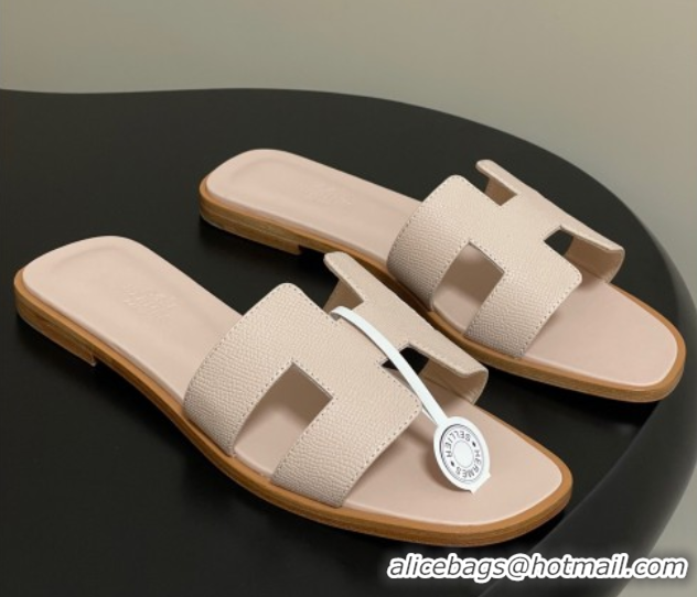 Good Looking Hermes Oran Classic Flat Slides Sandal in Palm-Grained Calfskin Nude 0819003