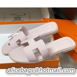Classic Hermes Oran Classic Flat Slides Sandal in Palm-Grained Calfskin Pale Purple 0819004