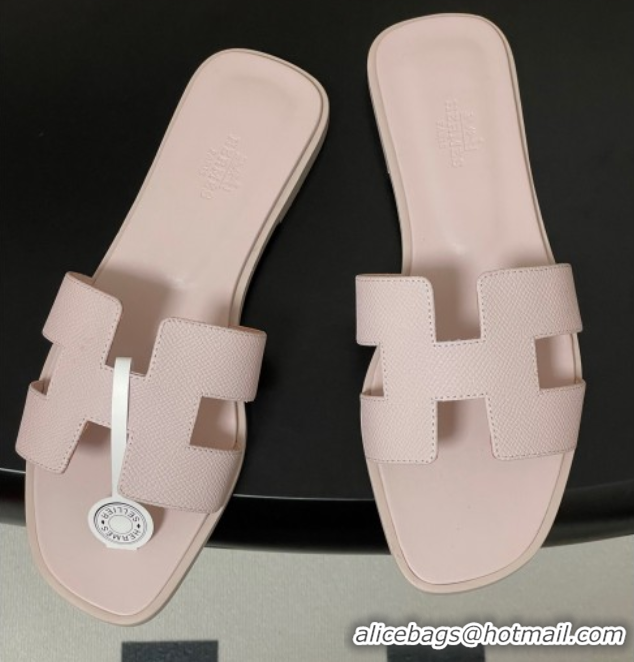 Classic Hermes Oran Classic Flat Slides Sandal in Palm-Grained Calfskin Pale Purple 0819004