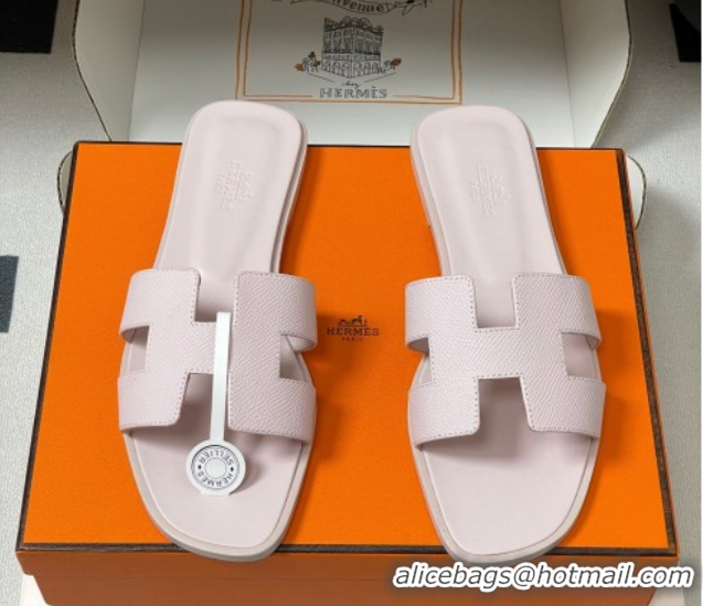 Classic Hermes Oran Classic Flat Slides Sandal in Palm-Grained Calfskin Pale Purple 0819004
