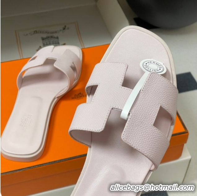 Classic Hermes Oran Classic Flat Slides Sandal in Palm-Grained Calfskin Pale Purple 0819004