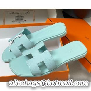 Unique Style Hermes Oran Classic Flat Slides Sandal in Palm-Grained Calfskin Pale Green 0819008