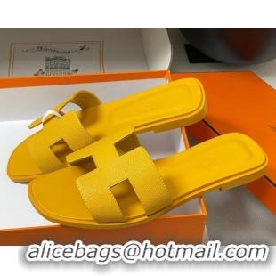 Popular Style Hermes Oran Classic Flat Slides Sandal in Palm-Grained Calfskin Dark Yellow 0819015