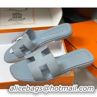 Stylish Hermes Oran Classic Flat Slides Sandal in Palm-Grained Calfskin Grey2 H081803
