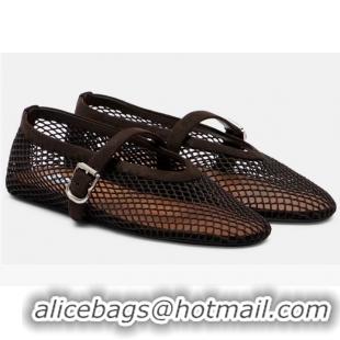 ​Unique Discount Alaia Suede-trimmed Mesh Ballet Flats A8556 Brown