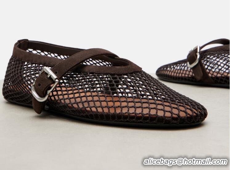 ​Unique Discount Alaia Suede-trimmed Mesh Ballet Flats A8556 Brown