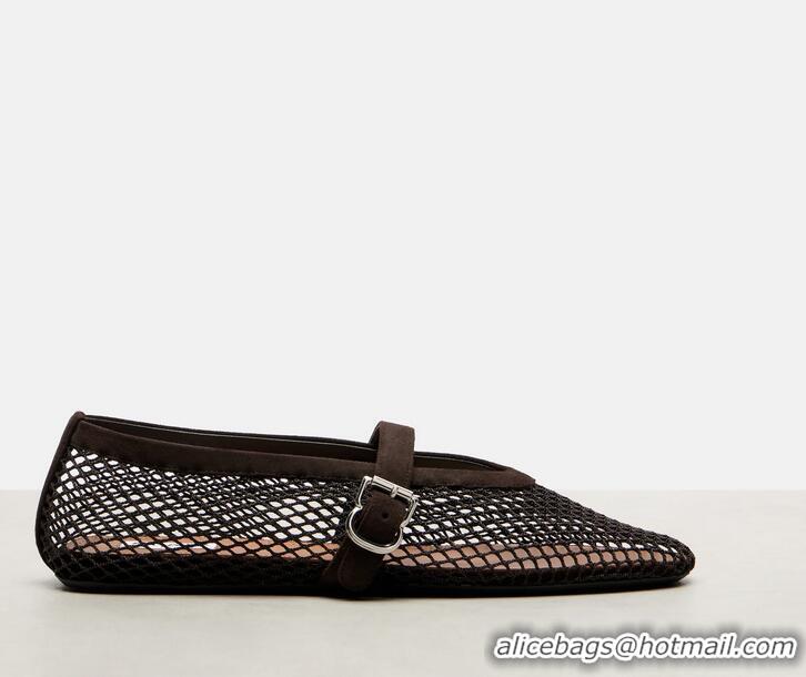 ​Unique Discount Alaia Suede-trimmed Mesh Ballet Flats A8556 Brown
