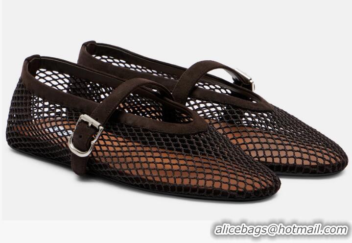​Unique Discount Alaia Suede-trimmed Mesh Ballet Flats A8556 Brown