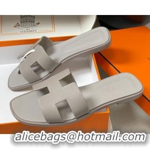 Durable Hermes Oran Classic Flat Slides Sandal in Palm-Grained Calfskin Grey H081803