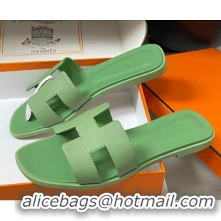 Most Popular Hermes Oran Classic Flat Slides Sandal in Palm-Grained Calfskin Light Green H081803