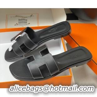 Big Discount Hermes Oran Classic Flat Slides Sandal in Smooth Calfskin Black 2025 H081803
