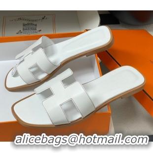 Perfect Hermes Oran Classic Flat Slides Sandal in Smooth Calfskin White 2025 H081803