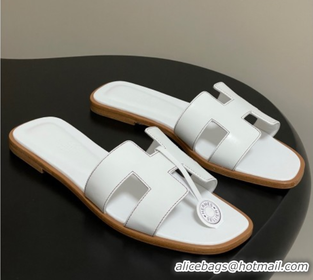 Perfect Hermes Oran Classic Flat Slides Sandal in Smooth Calfskin White 2025 H081803