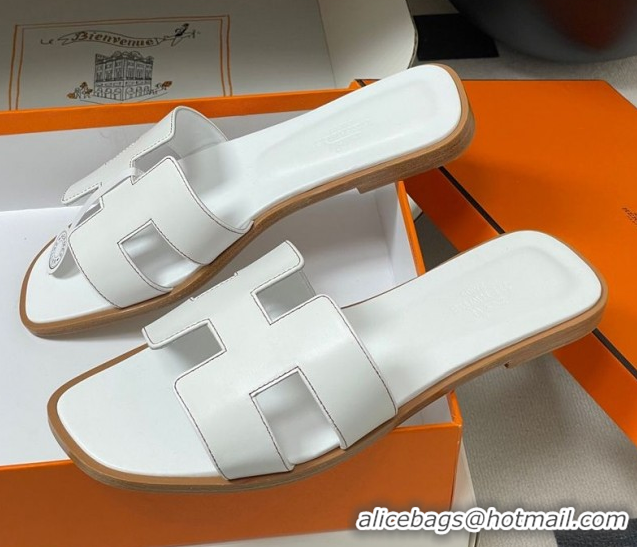Perfect Hermes Oran Classic Flat Slides Sandal in Smooth Calfskin White 2025 H081803