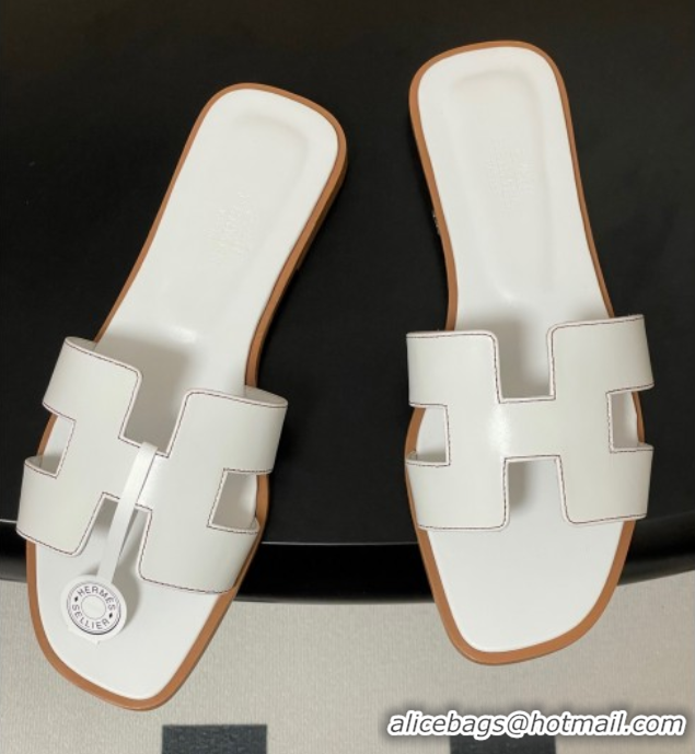 Perfect Hermes Oran Classic Flat Slides Sandal in Smooth Calfskin White 2025 H081803