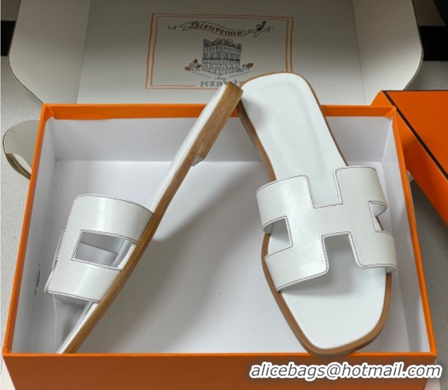 Perfect Hermes Oran Classic Flat Slides Sandal in Smooth Calfskin White 2025 H081803