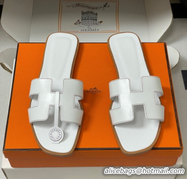 Perfect Hermes Oran Classic Flat Slides Sandal in Smooth Calfskin White 2025 H081803