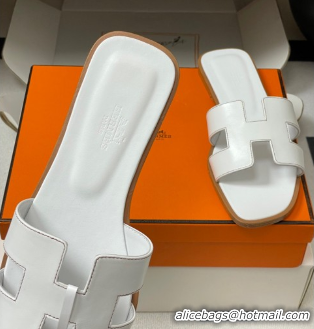 Perfect Hermes Oran Classic Flat Slides Sandal in Smooth Calfskin White 2025 H081803