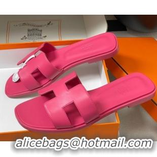 Low Price Hermes Oran Classic Flat Slides Sandal in Smooth Calfskin Dark Pink 2025 H081803