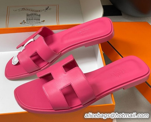 Low Price Hermes Oran Classic Flat Slides Sandal in Smooth Calfskin Dark Pink 2025 H081803