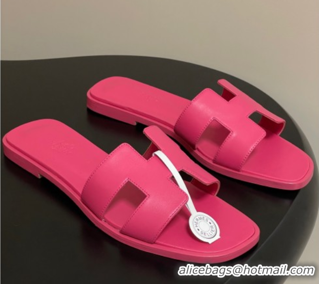 Low Price Hermes Oran Classic Flat Slides Sandal in Smooth Calfskin Dark Pink 2025 H081803