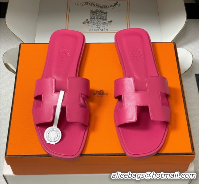Low Price Hermes Oran Classic Flat Slides Sandal in Smooth Calfskin Dark Pink 2025 H081803