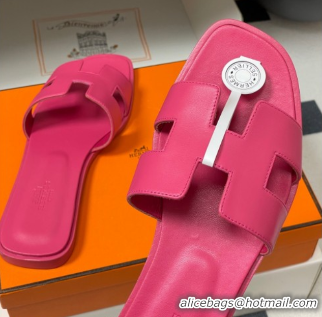 Low Price Hermes Oran Classic Flat Slides Sandal in Smooth Calfskin Dark Pink 2025 H081803