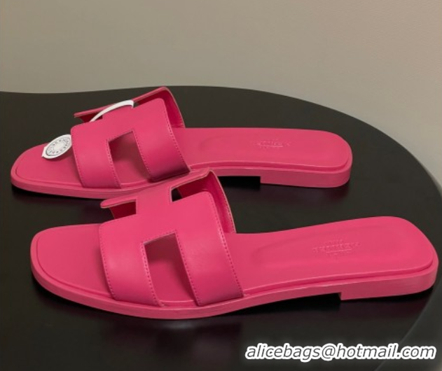 Low Price Hermes Oran Classic Flat Slides Sandal in Smooth Calfskin Dark Pink 2025 H081803