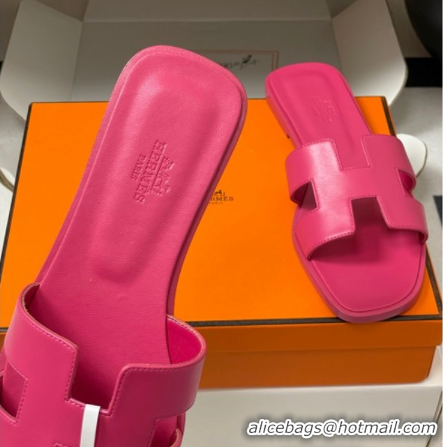 Low Price Hermes Oran Classic Flat Slides Sandal in Smooth Calfskin Dark Pink 2025 H081803