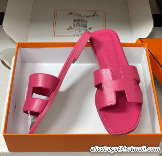 Low Price Hermes Oran Classic Flat Slides Sandal in Smooth Calfskin Dark Pink 2025 H081803