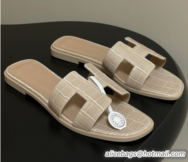 Classic Hot Hermes Oran Classic Flat Slides Sandal in Stone Embossed Calfskin Beige H081803