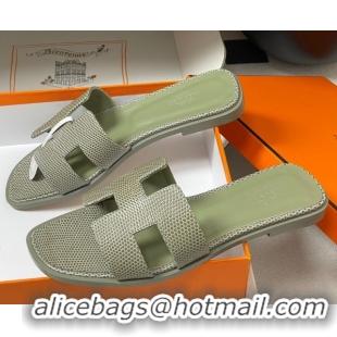 Grade Quality Hermes Oran Classic Flat Slides Sandal in Lizard Embossed Calfskin Khaki 2025 H081803