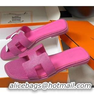 Best Price Hermes Oran Classic Flat Slides Sandal in Lizard Embossed Calfskin Hot Pink 2025 H081803