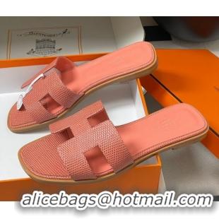 Durable Hermes Oran Classic Flat Slides Sandal in Lizard Embossed Calfskin Peachy Pink 2025 H081803 0819073