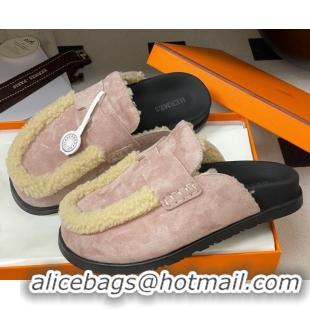 Good Looking Hermes Go Mule in Suede and Shearling Pink 2025 H232865 0820001